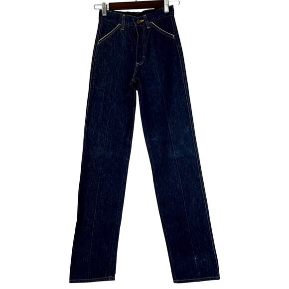 Vintage 1970s Lee Deadstock Womens Jeans Dark Wash Straight Leg High Waist 25x35 - Picture 1 of 10